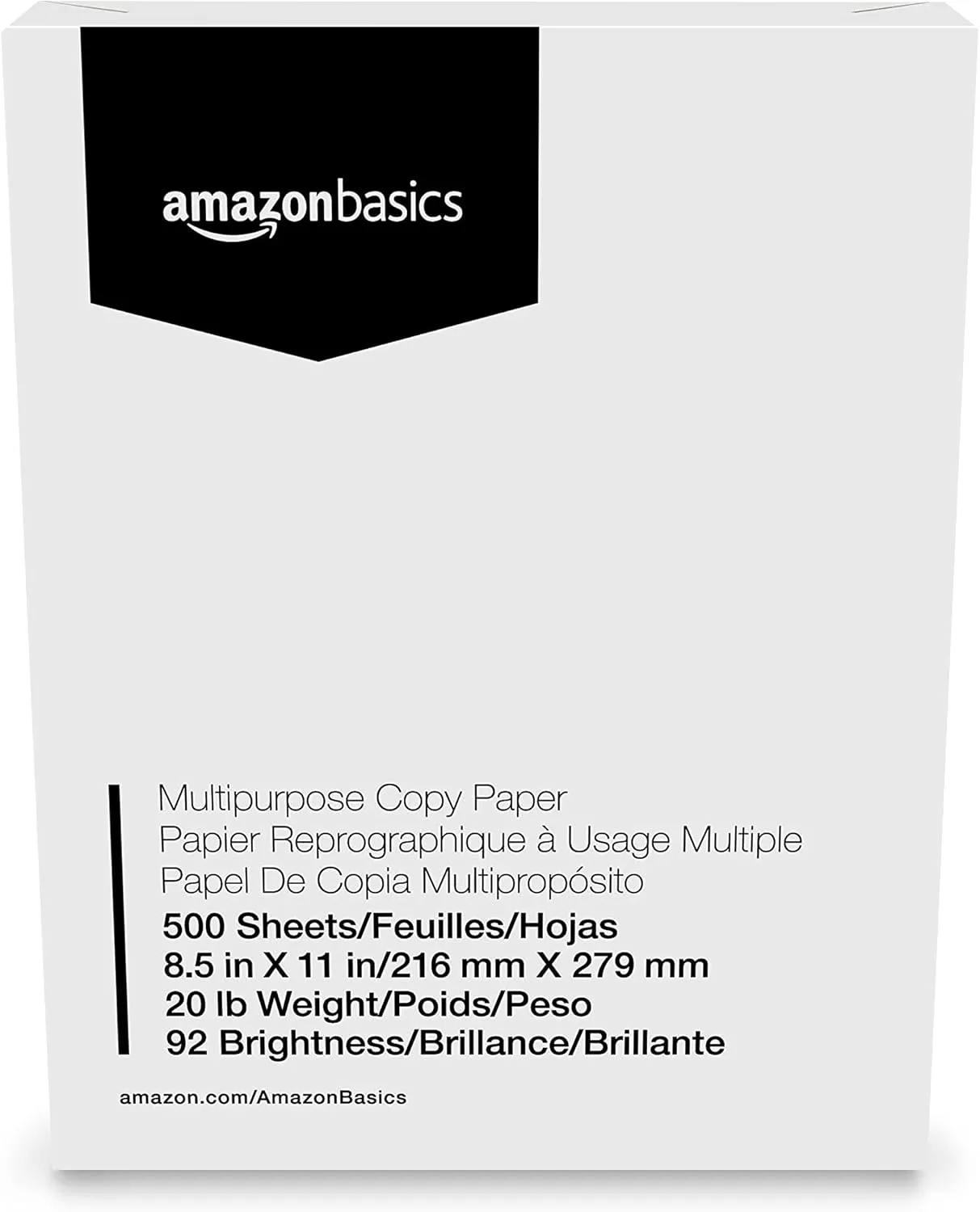 Amazon Basics Multipurpose Copy Printer Paper, 8.5 x 11 in, 20 lb, 3 Reams, 1500 Sheets, 92 Bright, White