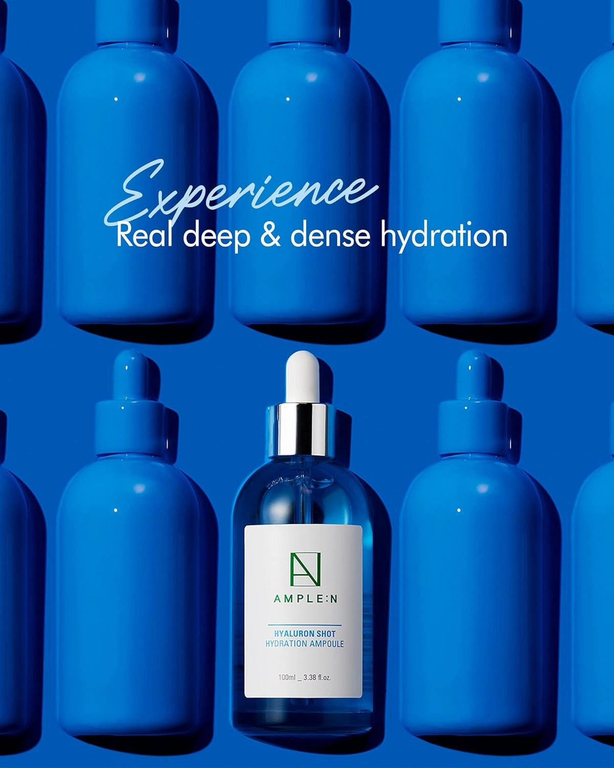 AMPLE:N Hyaluron Shot Hydration Serum – Plumping Face Serum with Hyaluronic Acid and Xylitol - Ultra Hydrating Moisturizer to Reduce Wrinkles and Restore Vitality and Glow, 3.38 fl.oz.