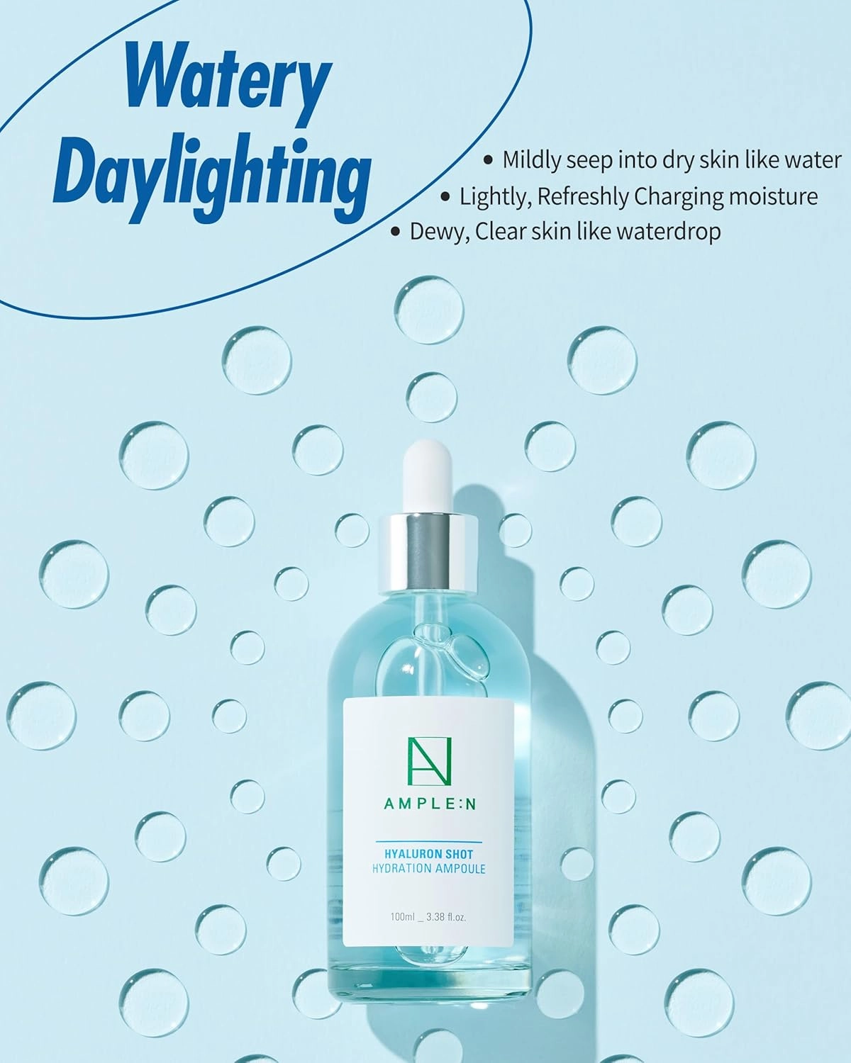 AMPLE:N Hyaluron Shot Hydration Serum – Plumping Face Serum with Hyaluronic Acid and Xylitol - Ultra Hydrating Moisturizer to Reduce Wrinkles and Restore Vitality and Glow, 3.38 fl.oz.