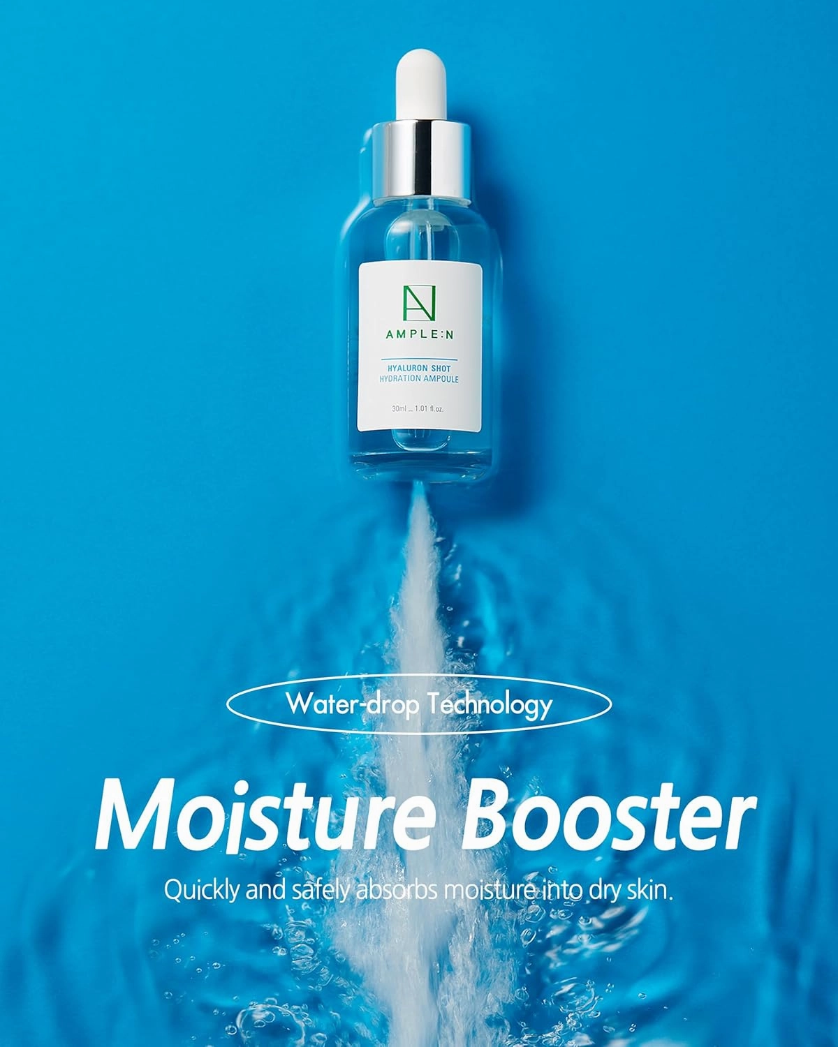 AMPLE:N Hyaluron Shot Hydration Serum – Plumping Face Serum with Hyaluronic Acid and Xylitol - Ultra Hydrating Moisturizer to Reduce Wrinkles and Restore Vitality and Glow, 3.38 fl.oz.