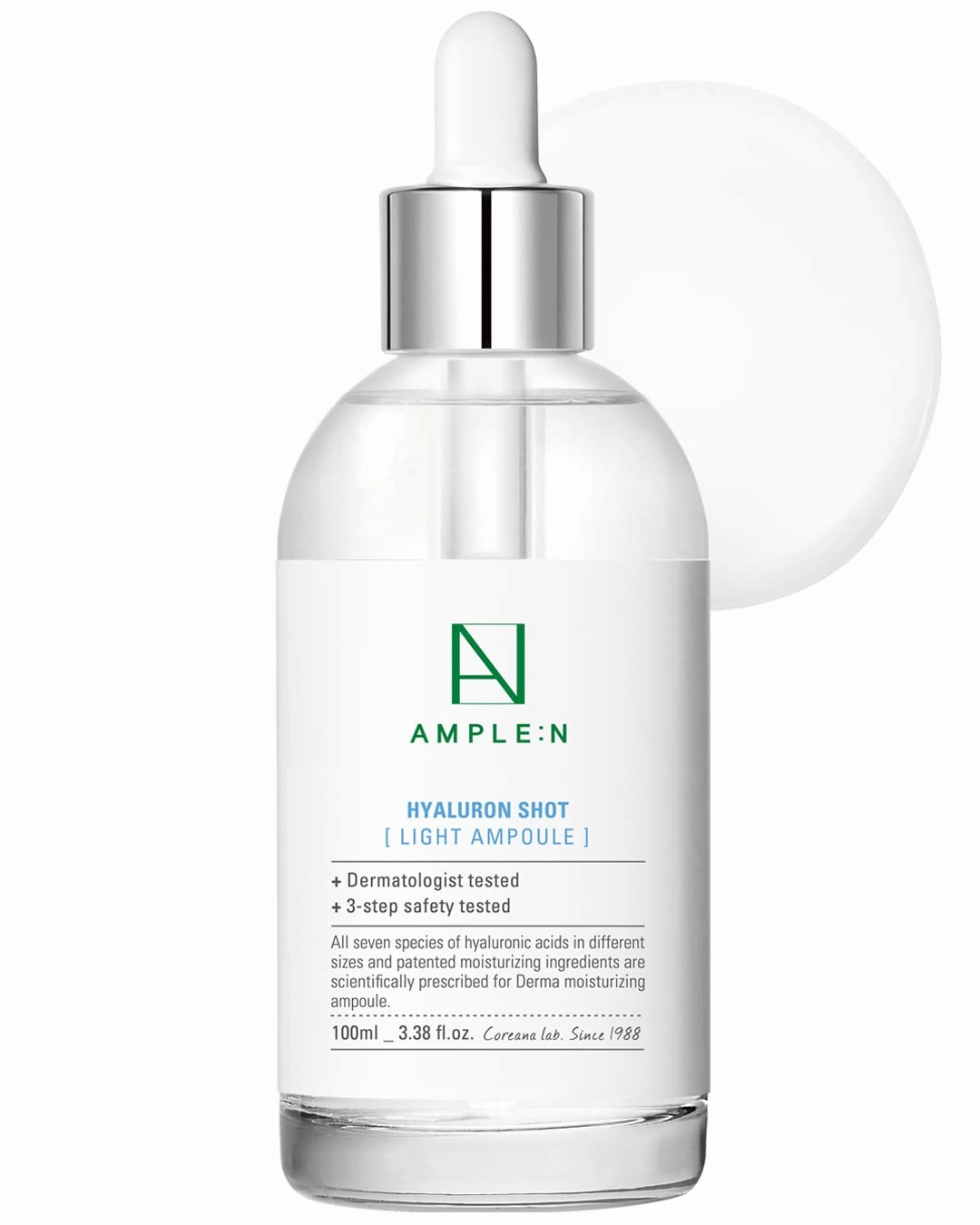 AMPLE:N Hyaluron Shot Light Serum - Korean Hyaluronic Acid Moisturizing Serum - Hydrate Oily and Combination Skin and Restore Vitality – Plumping, Refreshing, Anti Aging Ampoule, 3.38 fl.oz.