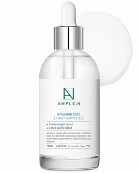 AMPLE:N Hyaluron Shot Light Serum - Korean Hyaluronic Acid Moisturizing Serum - Hydrate Oily and Combination Skin and Restore Vitality – Plumping, Refreshing, Anti Aging Ampoule, 3.38 fl.oz.
