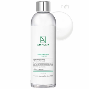 Ample:N Purifying Shot Toner - Korean AHA, PHA Pore Refining Face Toner for Oily and Acne Skin - Refreshing Pore Tightening Astringent – Removes Dead Skin Cells - 20.3 fl.oz.
