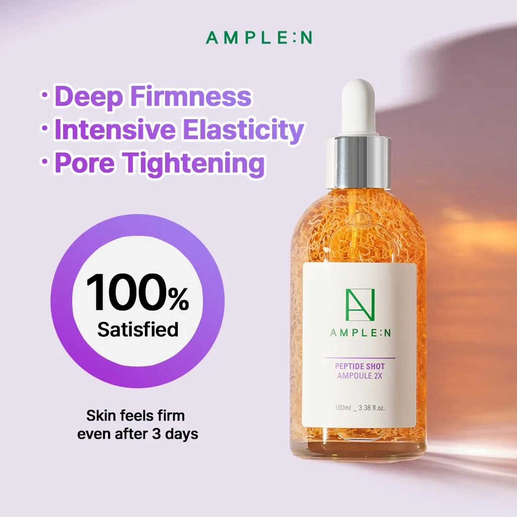 AMPLE:N Peptide Shot Serum 2X – Intensive Age Defying Concentrate Face Serum with Peptide Threads – Erasing Wrinkles and Improve Firmness – Lifting Sagging Skin – Plump, Repairs Skin, 3.38 fl.oz.