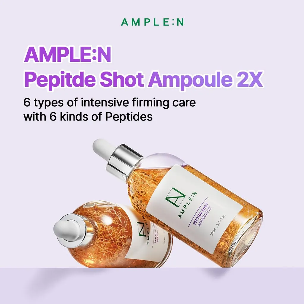 AMPLE:N Peptide Shot Serum 2X – Intensive Age Defying Concentrate Face Serum with Peptide Threads – Erasing Wrinkles and Improve Firmness – Lifting Sagging Skin – Plump, Repairs Skin, 3.38 fl.oz.