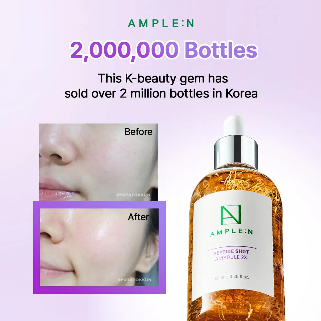 AMPLE:N Peptide Shot Serum 2X – Intensive Age Defying Concentrate Face Serum with Peptide Threads – Erasing Wrinkles and Improve Firmness – Lifting Sagging Skin – Plump, Repairs Skin, 3.38 fl.oz.