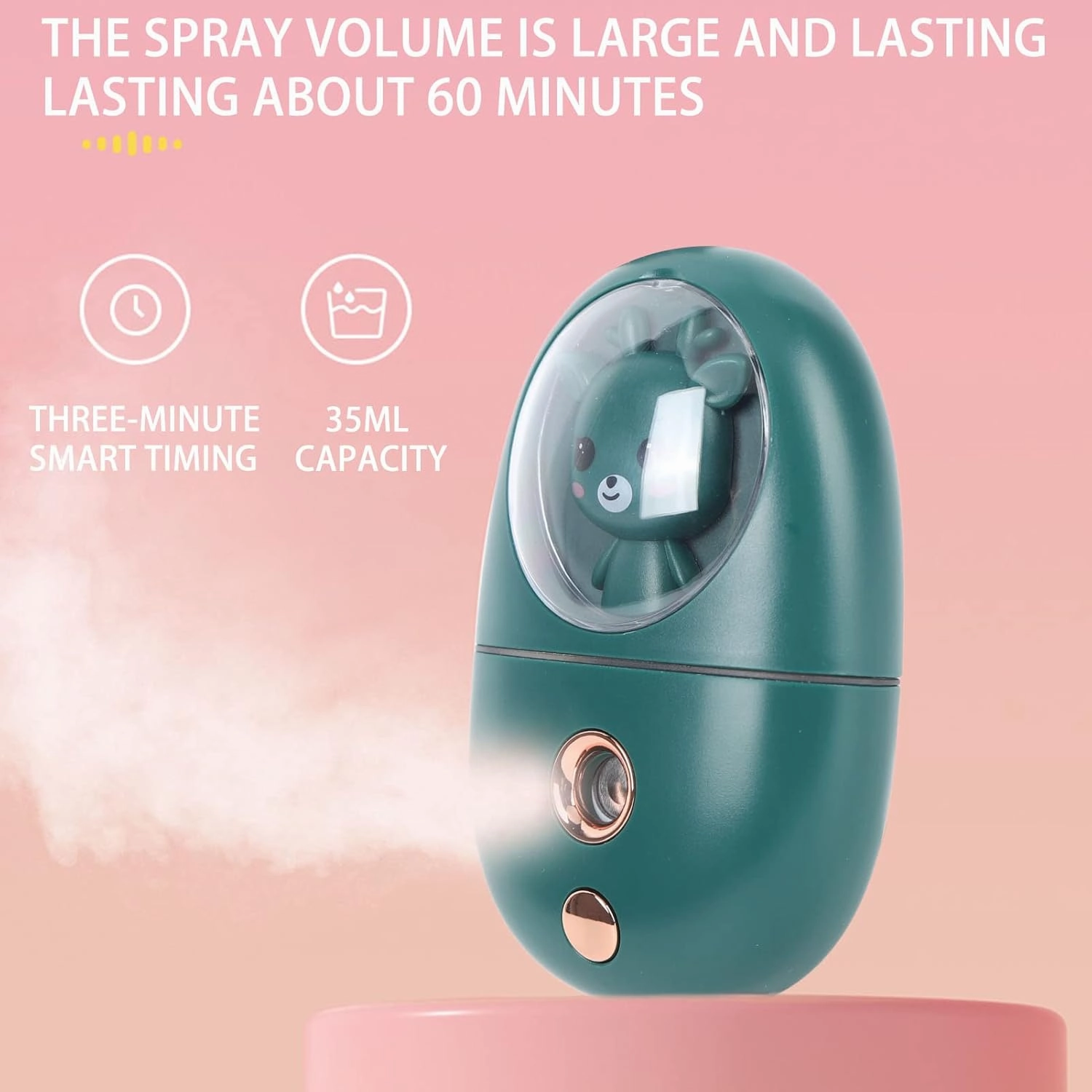 Animal Facial Mist Sprayer, Facial Mist Sprayer, USB Rechargeable Animal Mini Face Steamer for Travelling 35ml 500mah (Green)