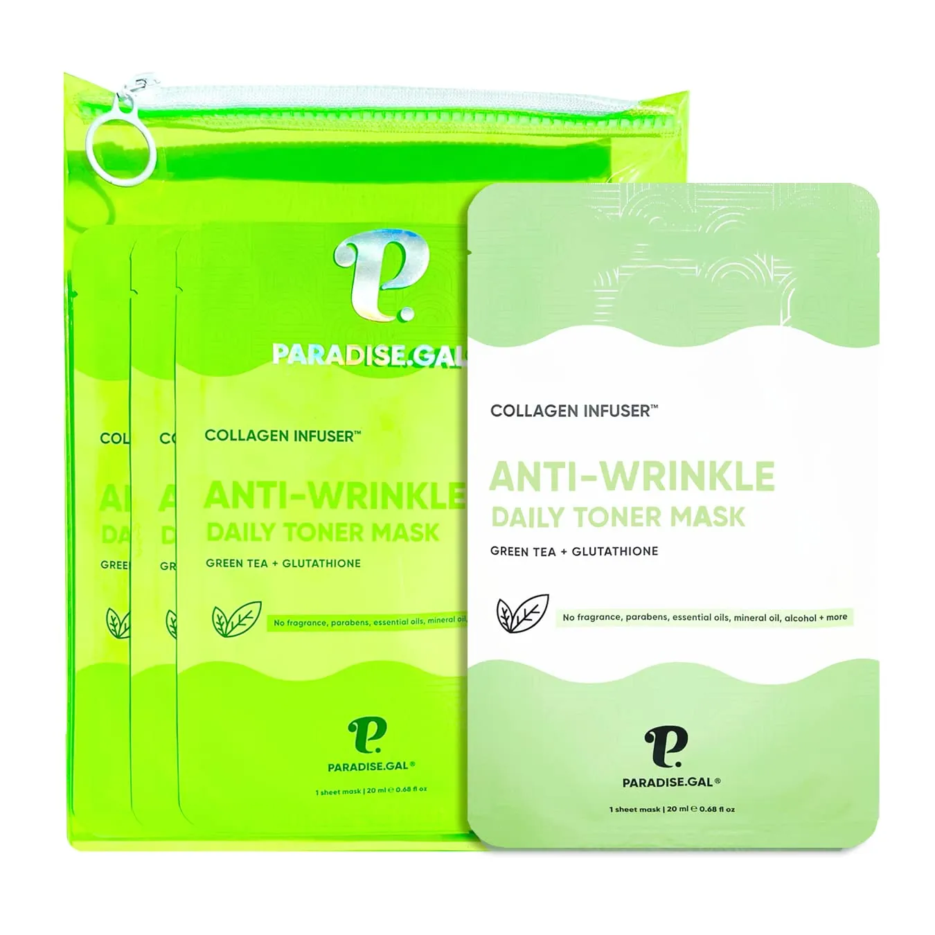 Anti-Wrinkle Face Masks (10-Pack) Korean Skincare Infused with Collagen, Green Tea, Glutathione, Niacinamide & Ceramide - Hydrating Solution for Smooth, Youthful Skin