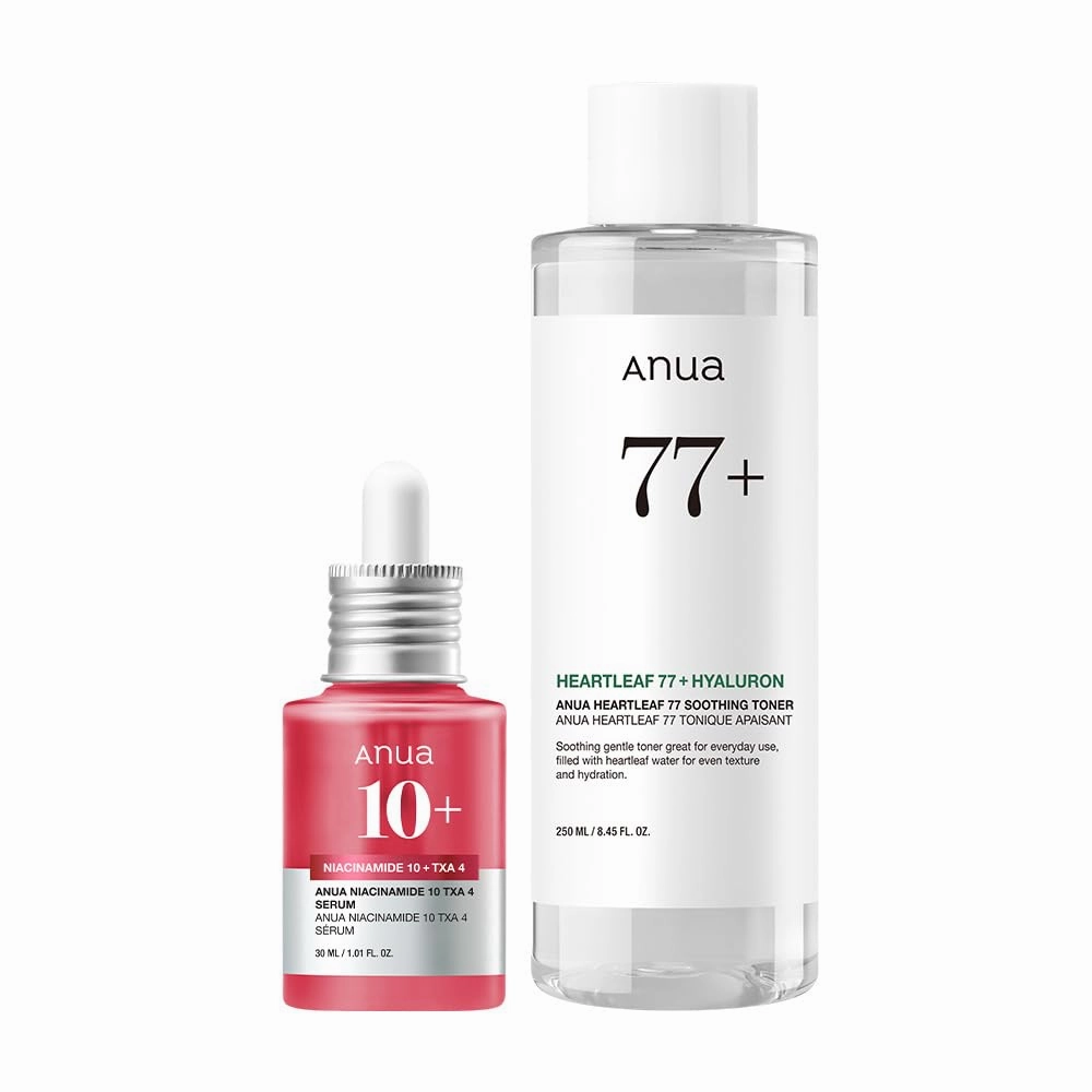 Anua Glass Skin Prep Duo, 10% Niacinamide 4% Tranexamic Acid Serum & Heartleaf 77 Soothing Toner for Glow Skin, Hyaluronic Acid, Vitamin B12, Calming, Hydrating, pH Balance, Korean Skincare Set