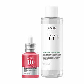 Anua Glass Skin Prep Duo, 10% Niacinamide 4% Tranexamic Acid Serum & Heartleaf 77 Soothing Toner for Glow Skin, Hyaluronic Acid, Vitamin B12, Calming, Hydrating, pH Balance, Korean Skincare Set
