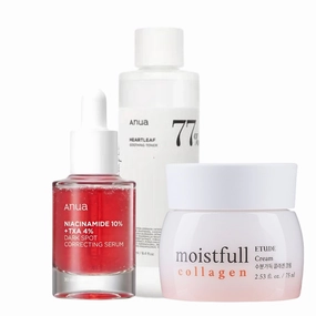 ANUA Niacinamide, Soothing Toner and Etude Moistfull Collagen