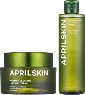 APRILSKIN Calm & Hydrate Duo - Artemisia Korean Rice Toner & Artemisia Squalane Hydra Gel Cream, Soothing Care and Deep Hydration for Balanced, Radiant Skin