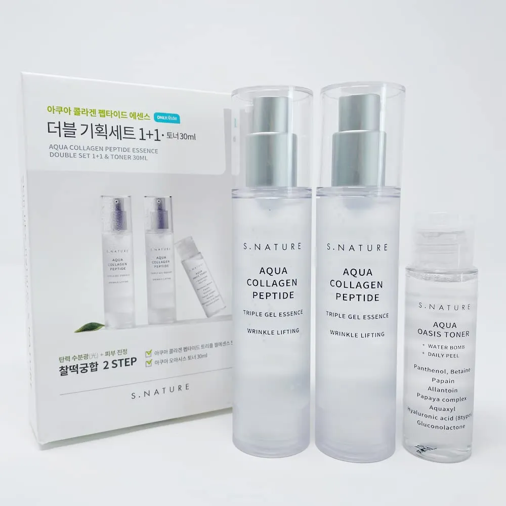 Aqua Collagen Peptide Triple Gel Essence Serum 50ml 50ml, S Nature Aqua Oasis Toner 30ml Korean Skin Care Set (Pack of 3) Essence 50ml 1 1, Toner 30ml