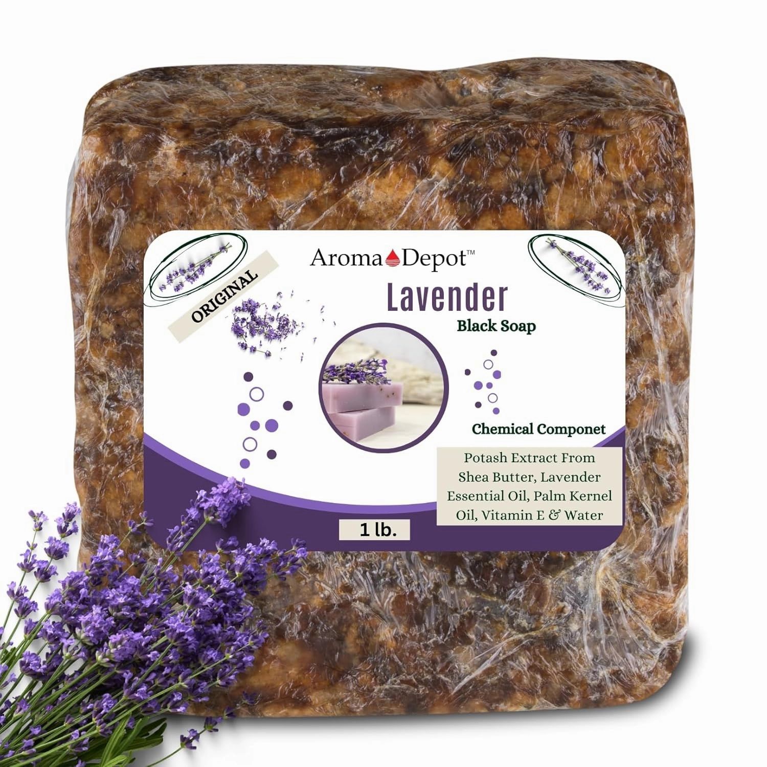 Aroma Depot Lavender Raw African Black Soap 1 lb / 16 oz 100% Natural soap for Acne, Eczema, Psoriasis, Scar Removal Face And Body Wash. Handmade