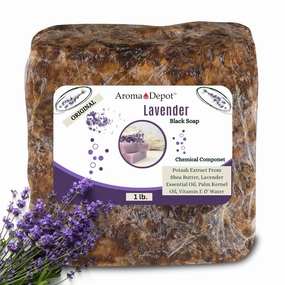 Aroma Depot Lavender Raw African Black Soap 1 lb / 16 oz 100% Natural soap for Acne, Eczema, Psoriasis, Scar Removal Face And Body Wash. Handmade