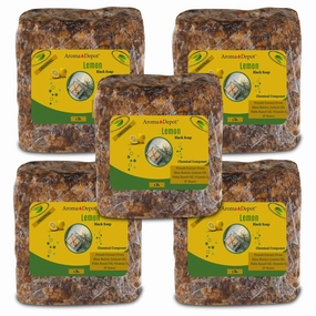 Aroma Depot Lemon Raw African Black Soap 5 lb / 80 oz 100% Natural soap for Acne, Eczema, Psoriasis, Scar Removal Face And Body Wash. Handmade