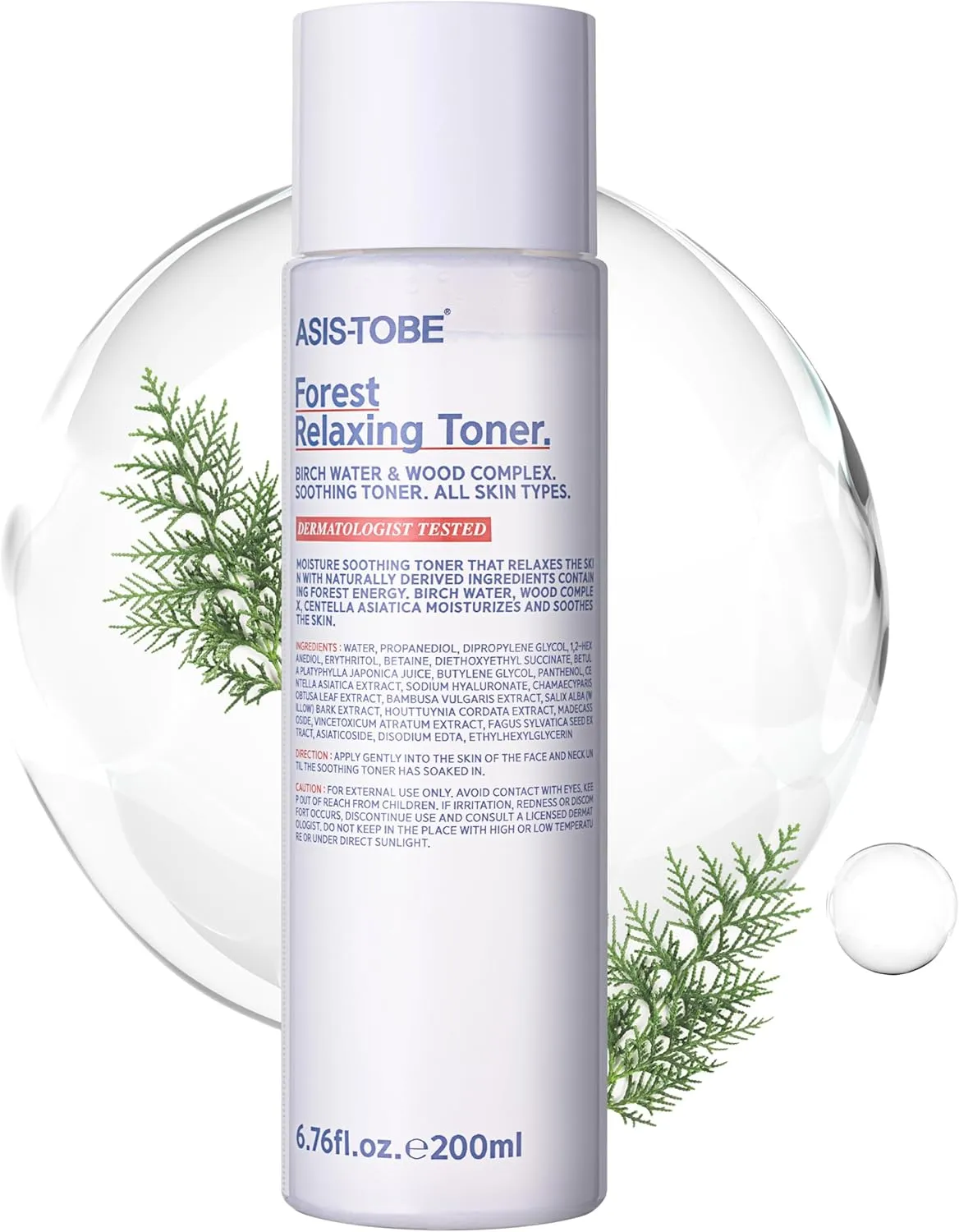 ASIS-TOBE Forest Relaxing Toner - Soothing and Hydrating Korean Facial Toner with Centella Asiatica and Birch Sap, Unscented and Alcohol-Free, 6.76 Fl Oz