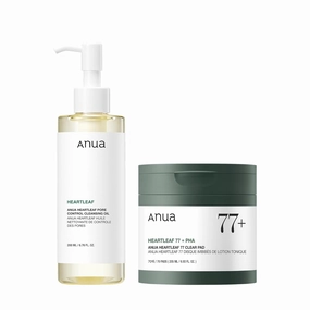 Auna Deep Pore Treatment Duo Heartleaf Pore Control Cleansing Oil, Heartleaf 77 Toner Pad, Exfoliating Facial Pads, After-Cleansing for Gentle Facial Care, Korean Skincare set