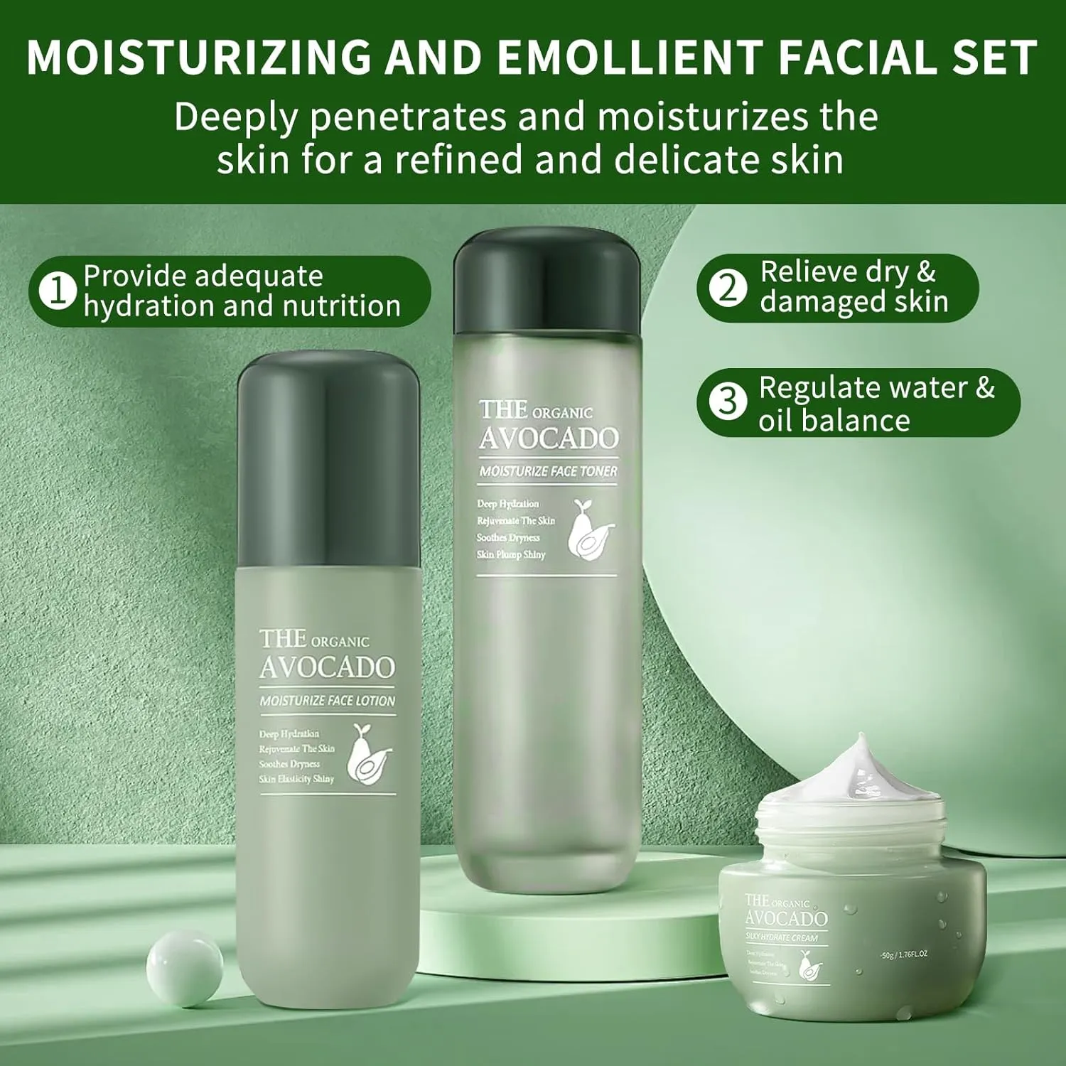 Avocado Skin Care Set, Skincare Gifts Kits For Hydrating Skin, Anti Aging Facial Kit For Women With Facial Cleanser, Toner, Face Serum, Lotion, Face Cream, Eye Cream. (6 Pieces)