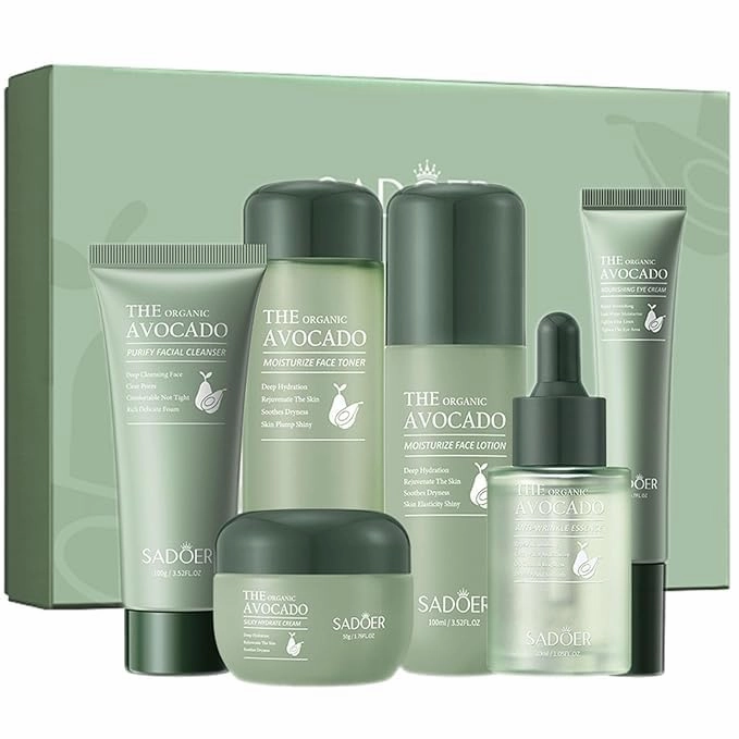 Avocado Skincare Sets,Skincare Gift Set with Facial Cleanser, Face Serum, Face Cream, Eye Cream, Toner, moisturizing Lotion, Anti Aging Skin Care Sets & Kits, Hydrating Facial Kit for women (6Pcs)