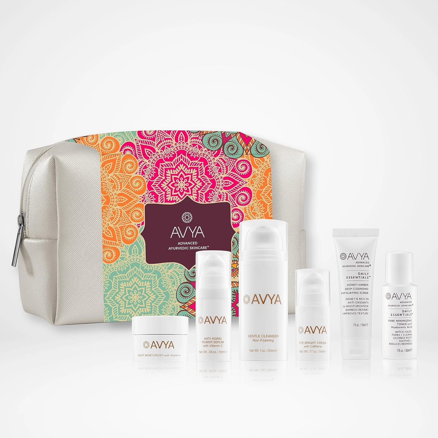 Avya Experience Set - DS Gentle Cleanser 30ml   AA Serum 10ml   AA Eye Cream 5ml   AA Night Cream 10ml   DE Honey/Amber Scrub 1oz.   DE Toner 1oz.
