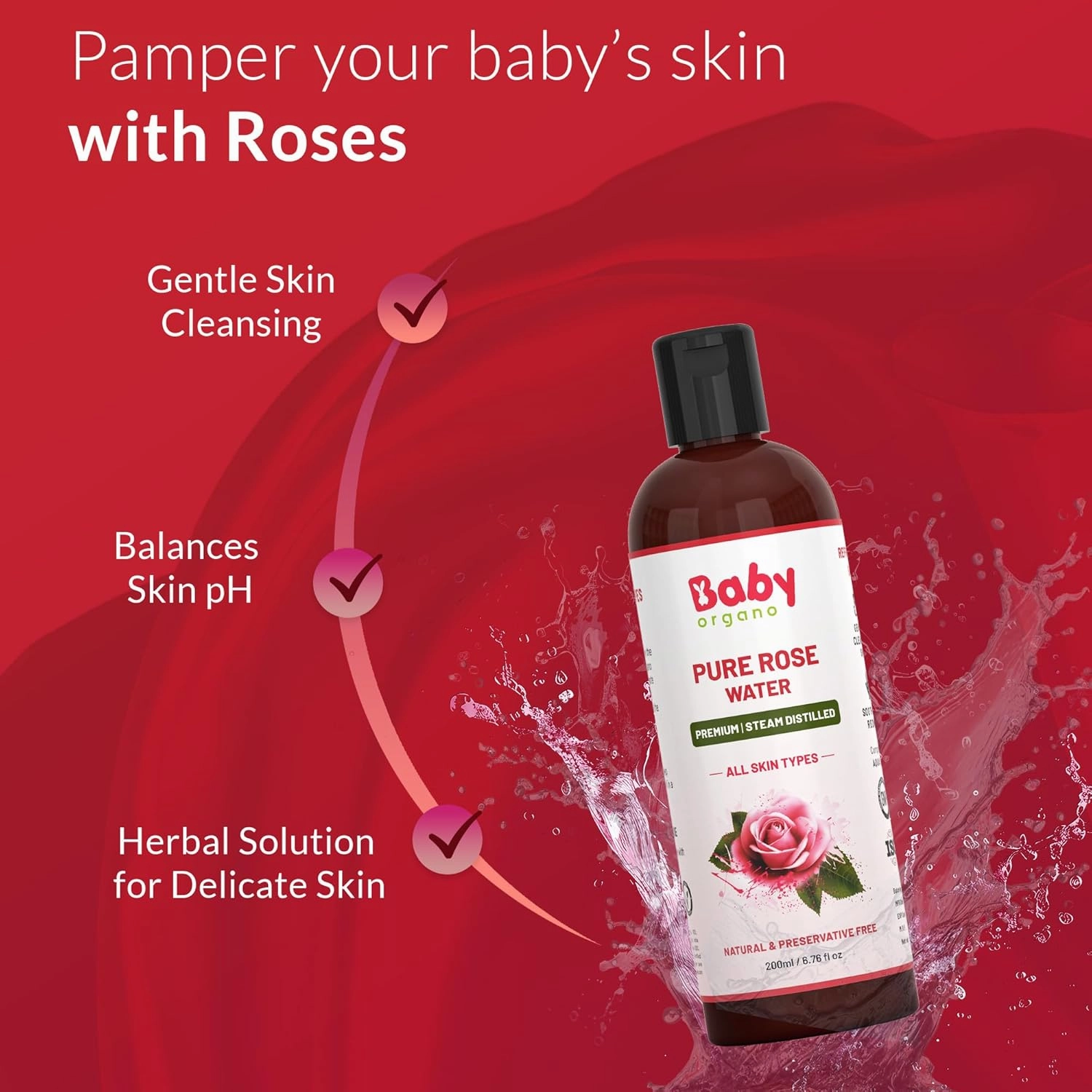 Babyorgano Premium Rose Water 200ml | Pure & Natural Preservative Free Skin Toner, Face Cleanser | Balances PH | Tightens Pores | BOAZROSEWATERUS 200 ml (Pack of 1) Transparent