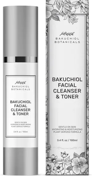 Bakuchiol Botanicals Cleanser   Toner All-in-One 3.4 Oz - Clinical Strength Bakuchiol with Aloe, Witch Hazel & Hyaluronic Acid - All Natural Plant Derived Ingredients - Made in USA