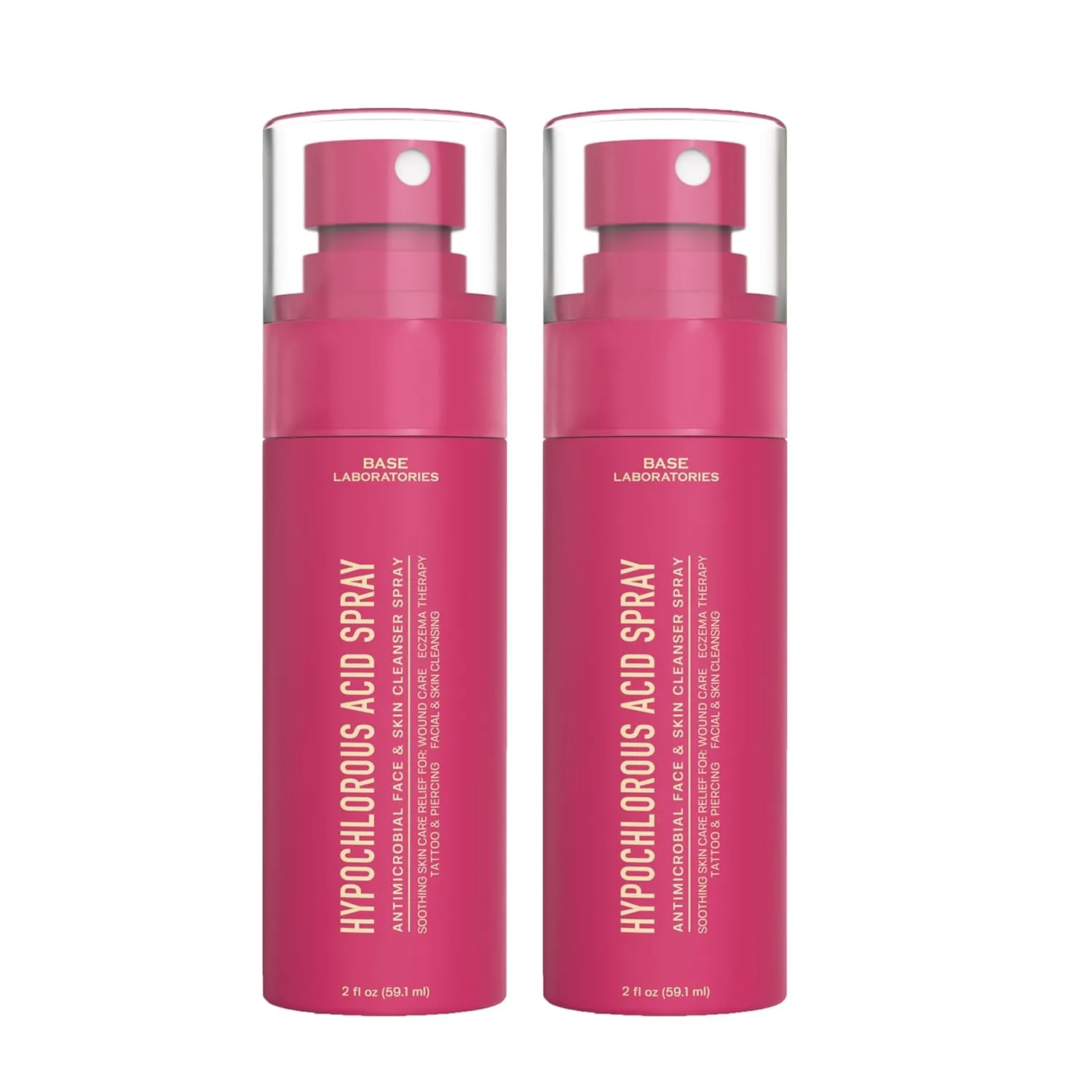 BASE LABORATORIES Hypochlorous Acid Spray for Face & Skin - Travel Size - Magic Facial Toner Spray & Cleaner - Skin Repair Solution helps reduce redness, acne - HOCL Molecule Spray 4oz (2 x 2oz) - 2PK