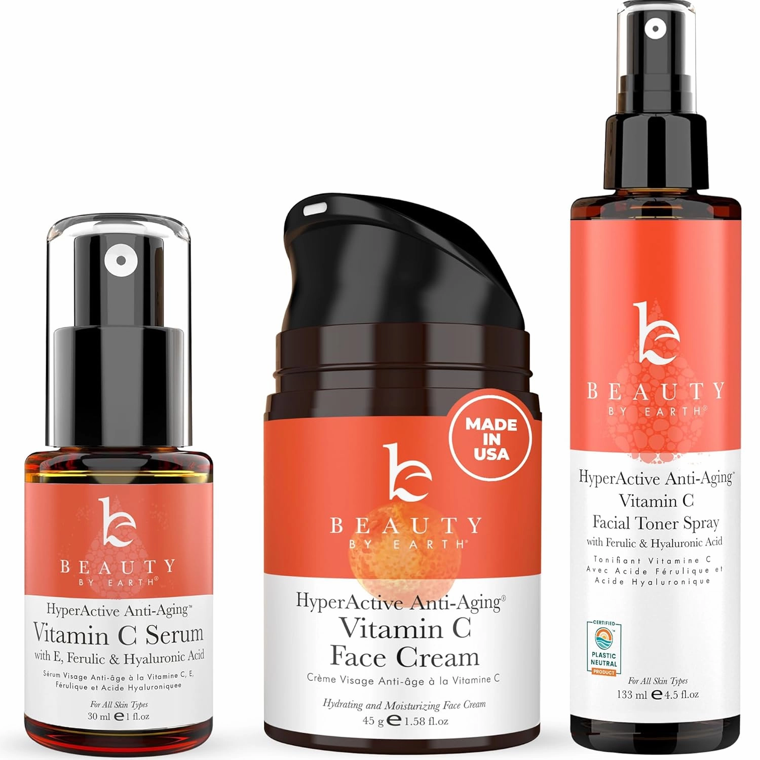 Beauty by Earth Vitamin C Face Cream, Serum and Toner - USA Made with Organic & Natural Ingredients