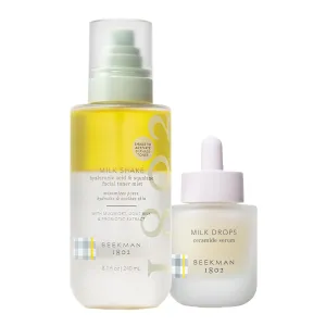 Beekman 1802 Milk Shake Hydrating Toner & Face Mist (8.1 fl oz)   Milk Drops Ceramide Face Serum (0.95 fl oz) - Good for Sensitive Skin - Cruelty Free