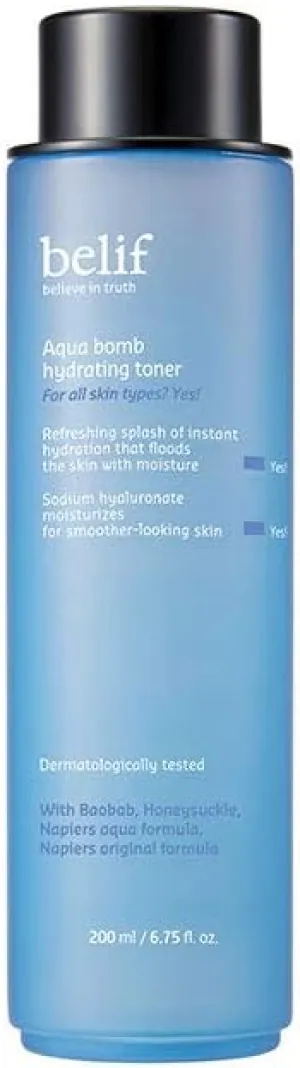 belif Aqua Bomb Hydrating Toner with Niacinamide & Hyaluronic Acid, Lightweight and Refreshing Toner for Instant Hydration, Skin Barrier Repair, and Glowing Skin for All Skin Types, Korean Skin Care