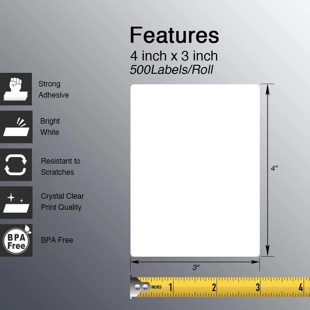 BETCKEY - 4" x 3" (102 mm x 76 mm) Shipping & Multipurpose Labels Compatible with Zebra & Rollo Label Printer,Premium Adhesive & Perforated [6 Rolls, 3000 Labels]