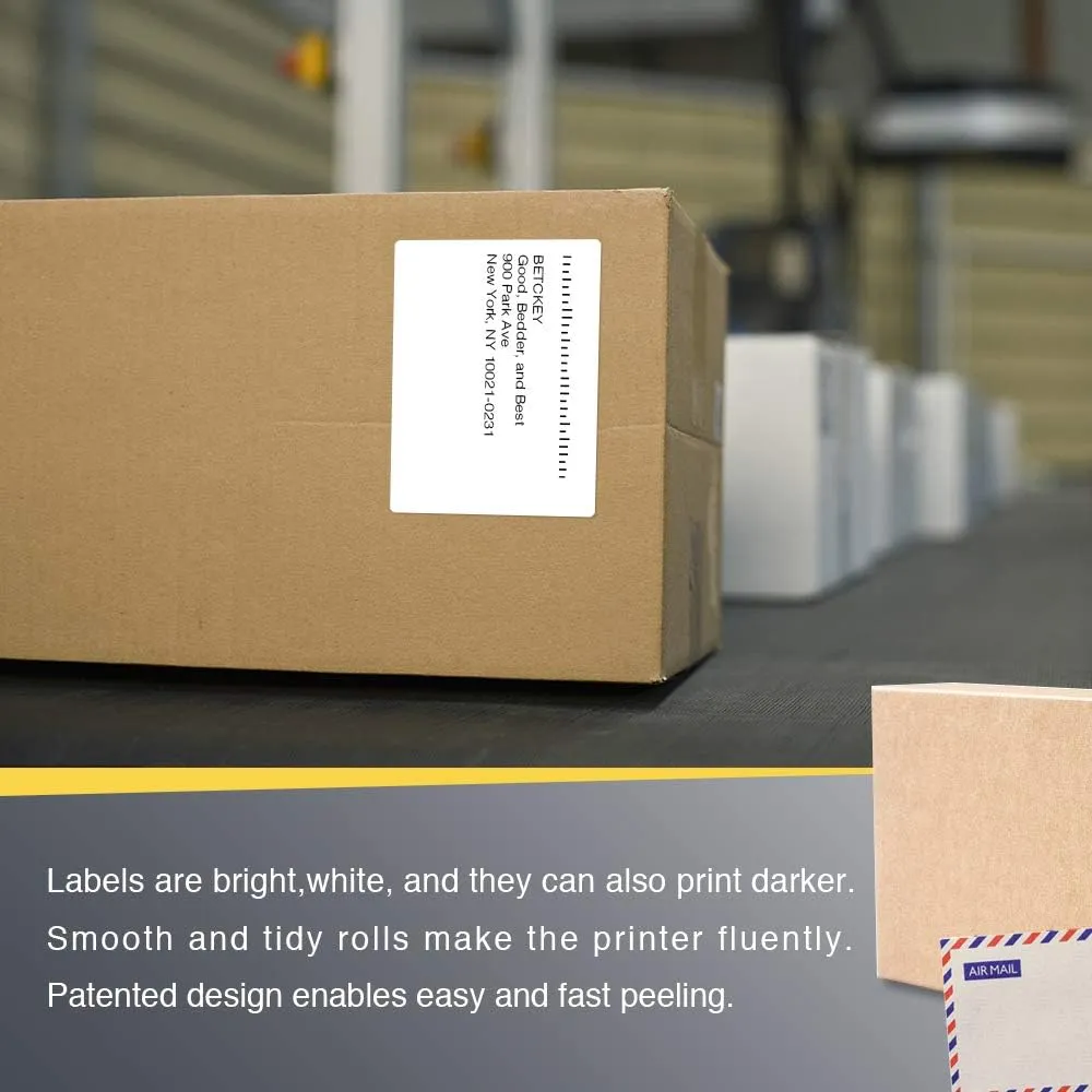 BETCKEY - 4" x 3" (102 mm x 76 mm) Shipping & Multipurpose Labels Compatible with Zebra & Rollo Label Printer,Premium Adhesive & Perforated [6 Rolls, 3000 Labels]