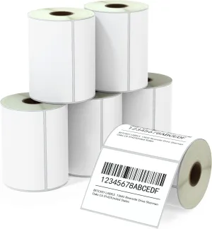 BETCKEY - 4" x 3" (102 mm x 76 mm) Shipping & Multipurpose Labels Compatible with Zebra & Rollo Label Printer,Premium Adhesive & Perforated [6 Rolls, 3000 Labels]