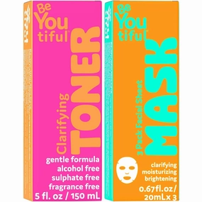 BeYoutiful Kids & Teens Spa Set – Hydrating Face Mask Set (3ct)   Clarifying Face Toner (4oz) – Gentle Skincare for All Skin Types, Boys & Girls Ages 8–17