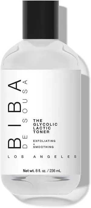BIBA DE SOUSA The Glycolic Lactic Toner - Exfoliating Toner with AHA, Hyaluronic Acid, and Aloe Vera - Illuminates Skin Complexion Without Excessive Drying (8 oz)