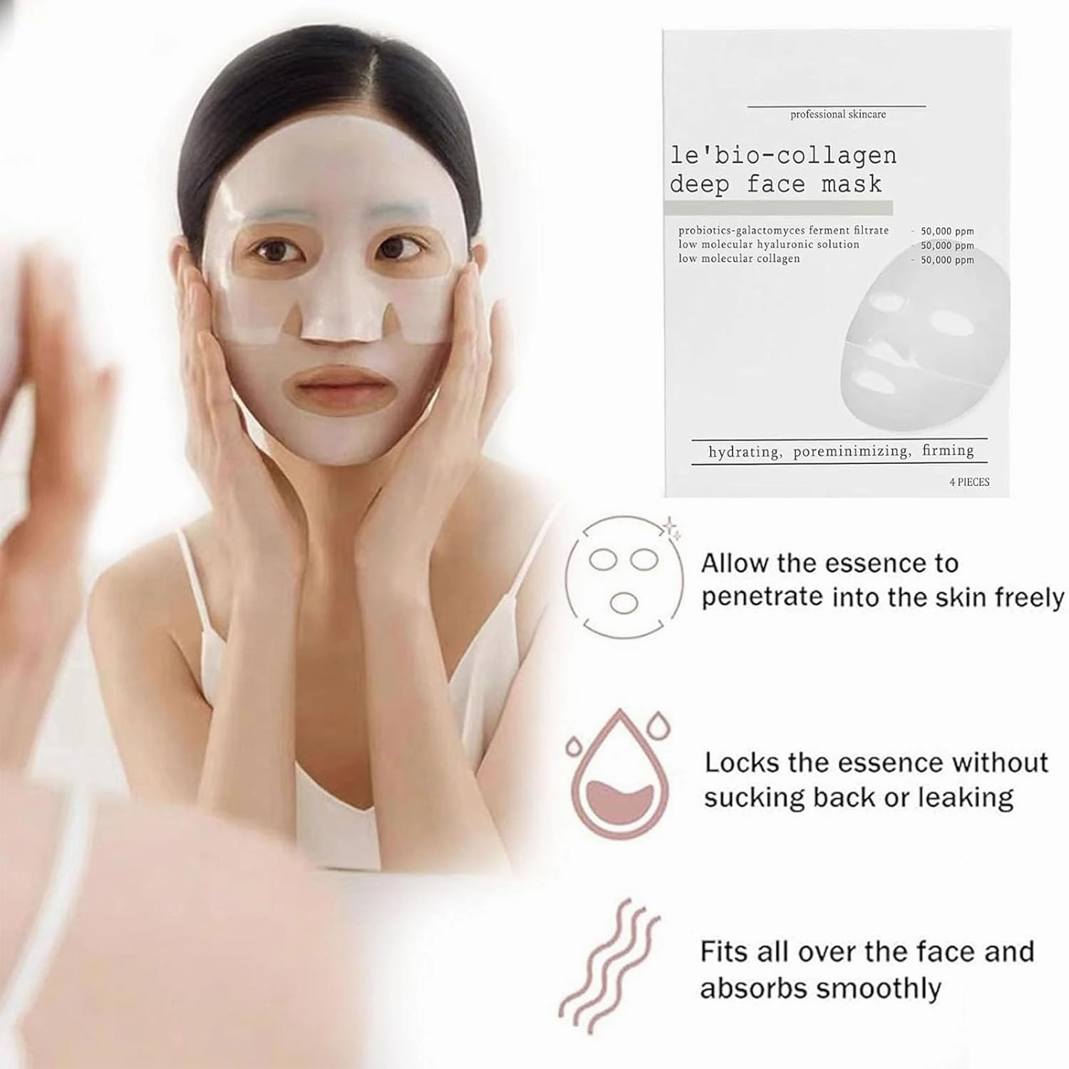 Bio Collagen Face Mask 4 Sheets, Bio-Collagen Deep Mask Overnight, Korean Face Mask Skincare, Deep Collagen Anti Wrinkle Lifting Hydrating Glow Facial mask (8)