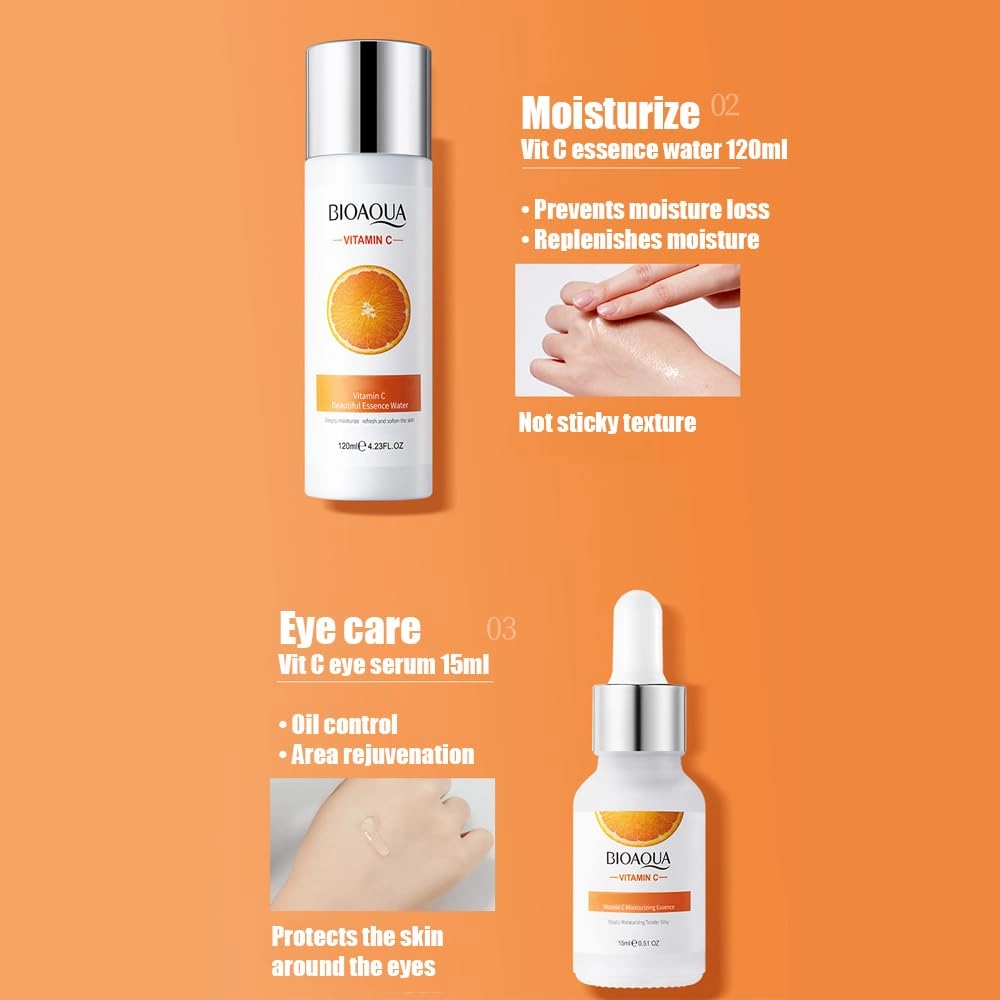 BIOAQUA Vitamin C Moisturizing Skincare Six-Piece Set – Hydrating & Nourishing Facial Care Deep Hydration | Skin Nourishment | Smoothing & Softening