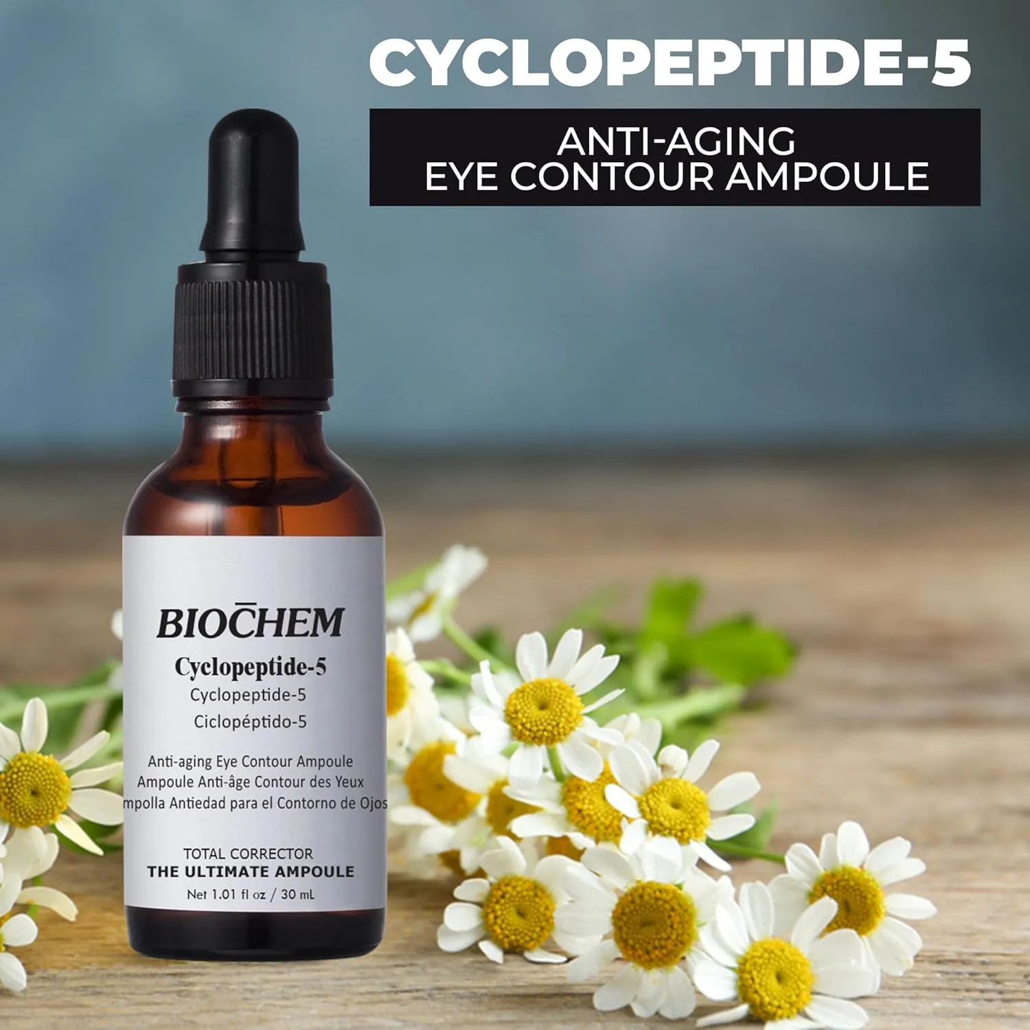 BIOCHEM Cyclopeptide-5 Anti-Aging Eye Contour Ampoule – Firming & Hydrating Serum with Hyaluronic Acid, Under-Eye Treatment, Reduces Bags, Fine Lines & Crow’s Feet – 1.01 fl. oz / 30 mL