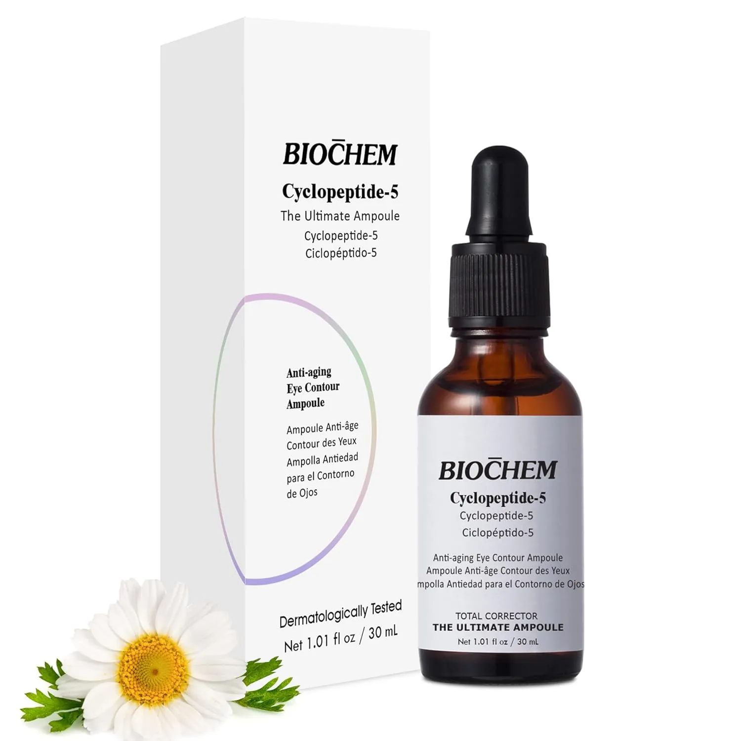 BIOCHEM Cyclopeptide-5 Anti-Aging Eye Contour Ampoule – Firming & Hydrating Serum with Hyaluronic Acid, Under-Eye Treatment, Reduces Bags, Fine Lines & Crow’s Feet – 1.01 fl. oz / 30 mL