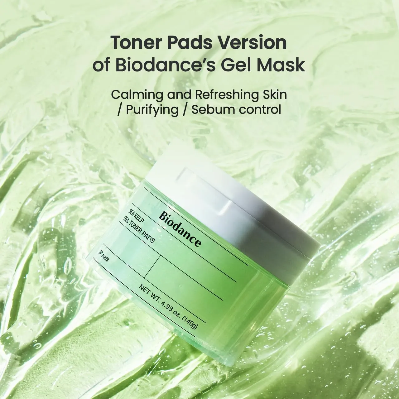 Biodance Sea Kelp Gel Toner Pads, Calming & Soothing for Sensitive Skin, Oil & Sebum Control, Blemish Care, Gentle Exfoliating Korean Toner Pads, 4.93 fl.oz.(140g)*60Pads