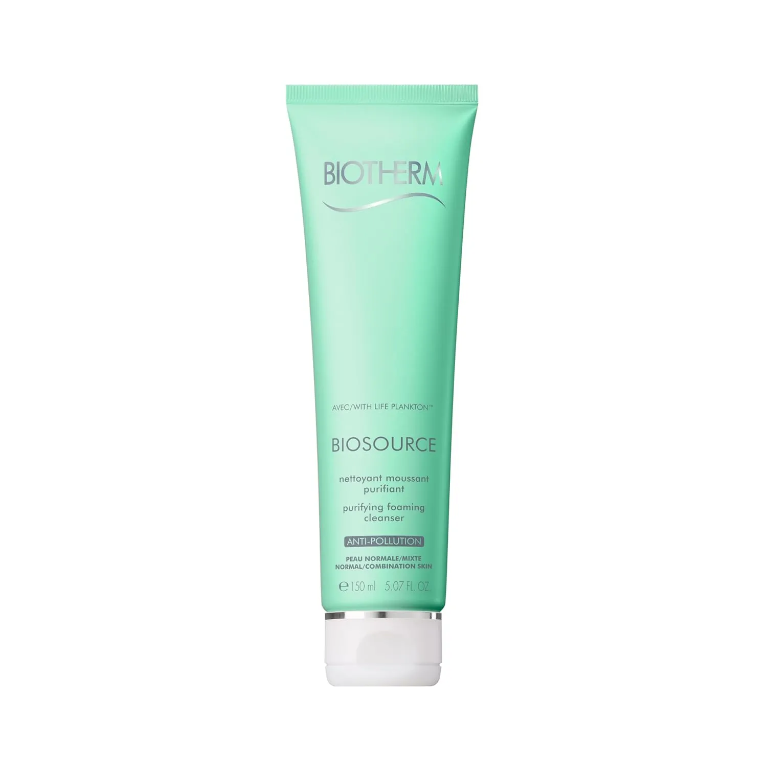 Biotherm Biosource Purifying Foaming Cleanser, Tonifying and Exfoliating Cleansing Gel with Biotech Plankton & Zinc for Radiant Skin, Toner, Gel, 5.1 Fl. Oz.