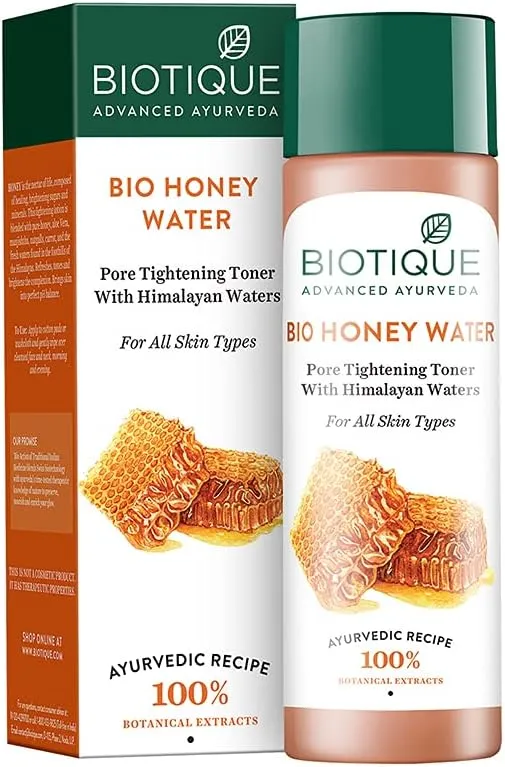 Biotique Bio Honey Water Clarifying Toner, 120ml (4.05 Oz.) I With Himalayan Water I All Skin Type I Blended With Pure Honey, Aloe Vera, Manjishtha, Nutgalls, Carrot, Sandalwood And The Fresh Waters