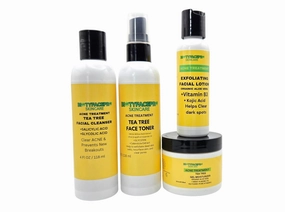 BioTyFacePro Tea Tree Acne Treatment Set, 4 Piece Skincare Kit with Facial Cleanser, Toner, Exfoliating Lotion, and Gel Moisturizer