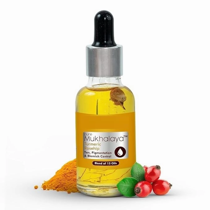 BK Turmeric Rosehip Mukhalaya Face Oil For Tan, Pigmentation & Blemish Control, with Blend of 13 Cold Pressed Oils, For Natural Face Care, No Mineral Oil or Chemical (30ml)