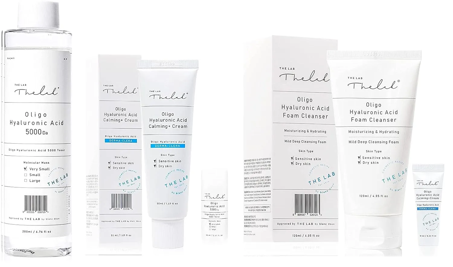 Blanc Doux Oligo Hyaluronic Acid Facial Foam Deep Hydrating Cleanser 4.05 fl. oz. for Dry, Sensitive Skin VEGAN Certified   5000 Toner - Hydrating Face Moisturizer   Hyaluronic Acid Calming Cream