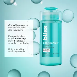 Bliss Daily Acne Routine Kit, 2pc Set- Clear Genius Toner   Serum, and Cleanser - Cleanse and Tone for Acne- Clean, Vegan, Cruelty-Free Skincare