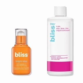 Bliss Bright Idea Vitamin C Serum   BlissPro Liquid Exfoliant Duo: Anti-Aging Skincare, Reduce Fine Lines, Boost Elasticity - Clean - Vegan & Cruelty-Free