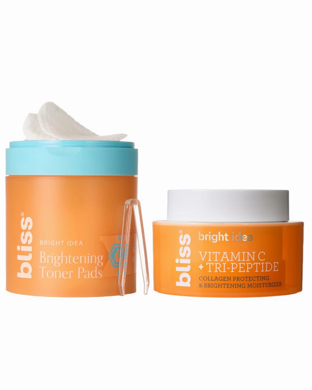 Bliss Bright Idea Vitamin C Toner Pads & Vitamin C   Tri-Peptide Brightening Serum Duo– Antioxidant Skincare Bundle for Radiant Skin – Targets Dark Spots, Uneven Texture, and Dullness – Clean, Vegan,