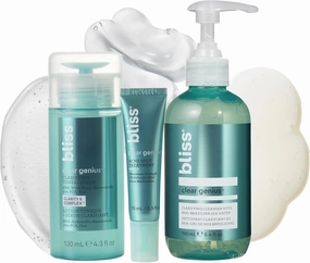Bliss Clear Genius Trio: Clarifying Toner   Serum, Cleanser and Spot Treatment - Pore Purifying, Removed Excess Dirt & Oils - Clean, Cruelty-Free Skin Care